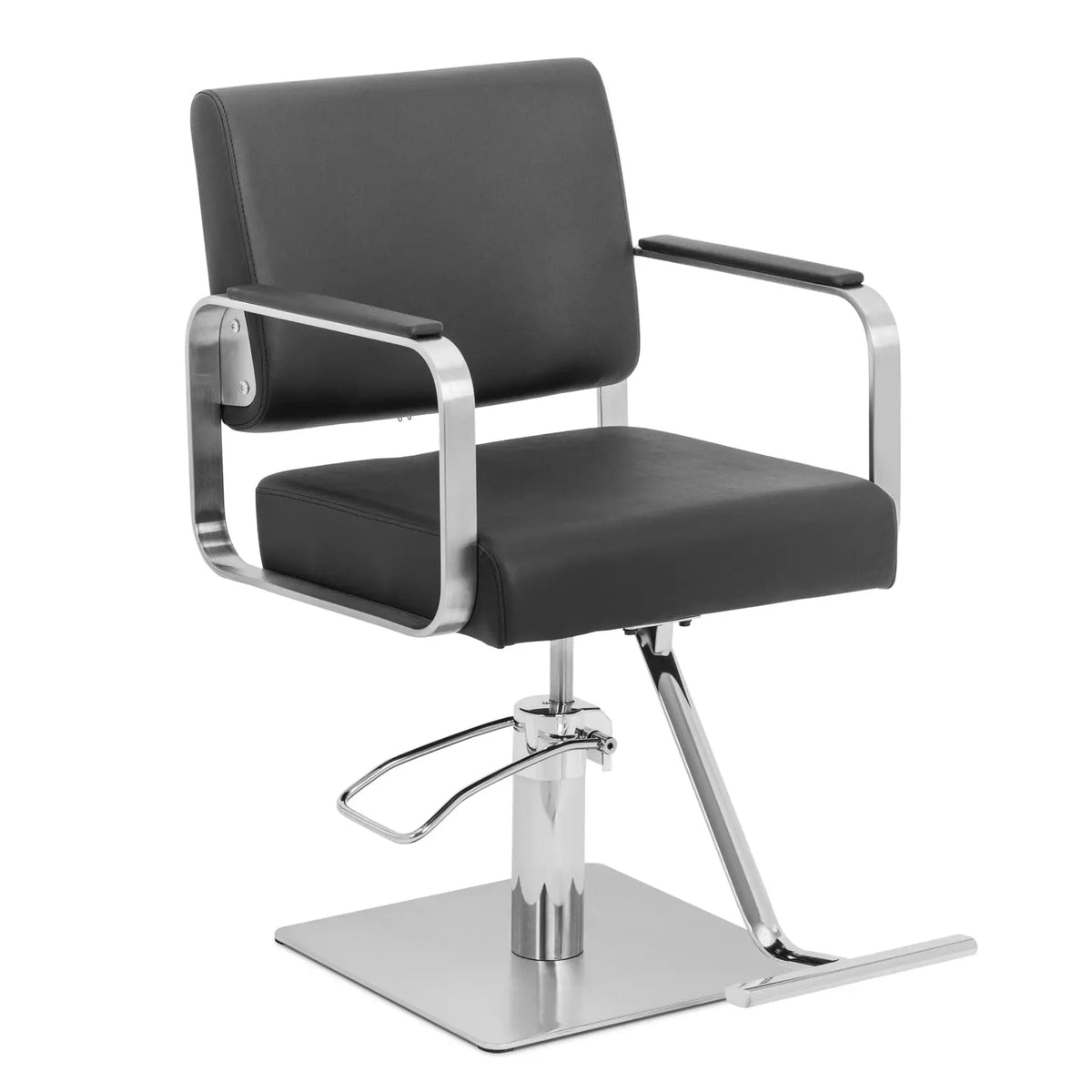 Fauteuil de coiffure — Ligne, noir et inox — vue du produit sur fond blanc